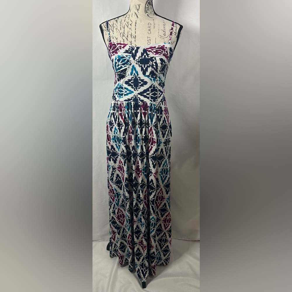 💜Printed Spaghetti-Strap Maxi Dress in Teal, Navy & Burgundy - Picture 2 of 14